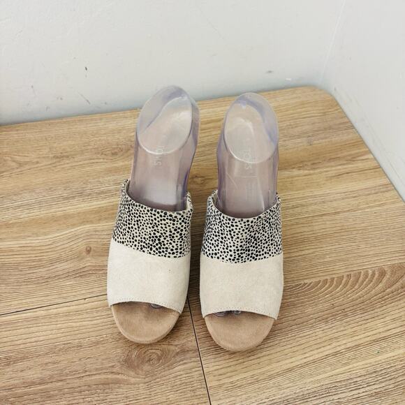 TOMS Monica Cork Wedge Beige And Black Polka Dot Women’s Size 7 - Picture 4 of 11